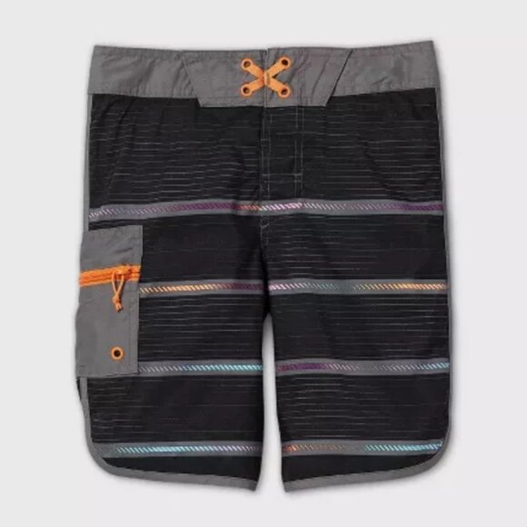 ART CLASS youth charcoal gray & rainbow stripe dolphin hem board shorts 16 Husky - Picture 7 of 7